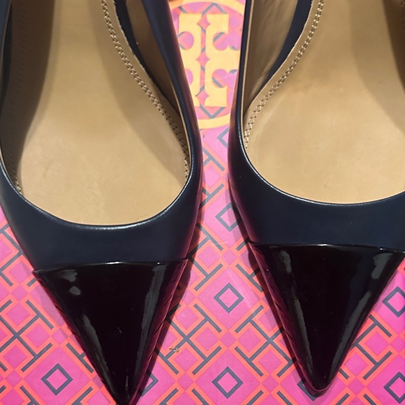 Tory Burch Penelope Slingback -NIB-3” Heel Navy Cap Toe Heels-Made in Italy - Picture 4 of 14